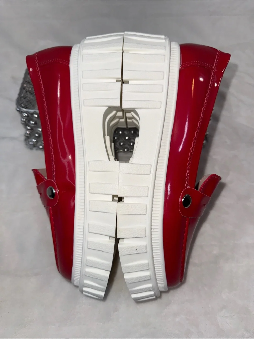Patent Red Platform Loafers with Chunky White Sole size 8W
